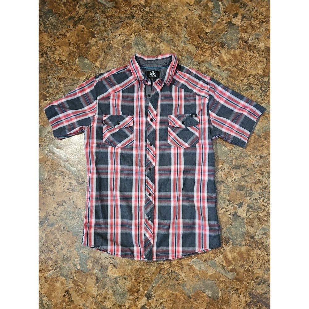 Rock & Republic button down red plaid shirt men's‎ Small W/ Pockets (A103)